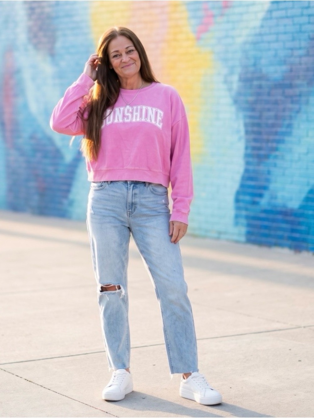 PINK LILY CROPPED CORDED GRAPHIC PULLOVER